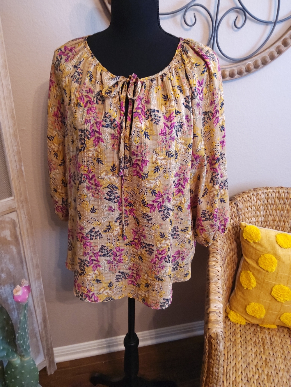 LOFT Yellow Floral Peasant Tunic Top